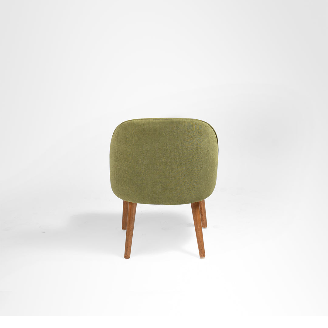 Arc Lounge Chair - W: 22’’ D: 21’’ H: 33’’ SH: 17.5’’ / Green / Acacia Wood and Upholstered Fabric