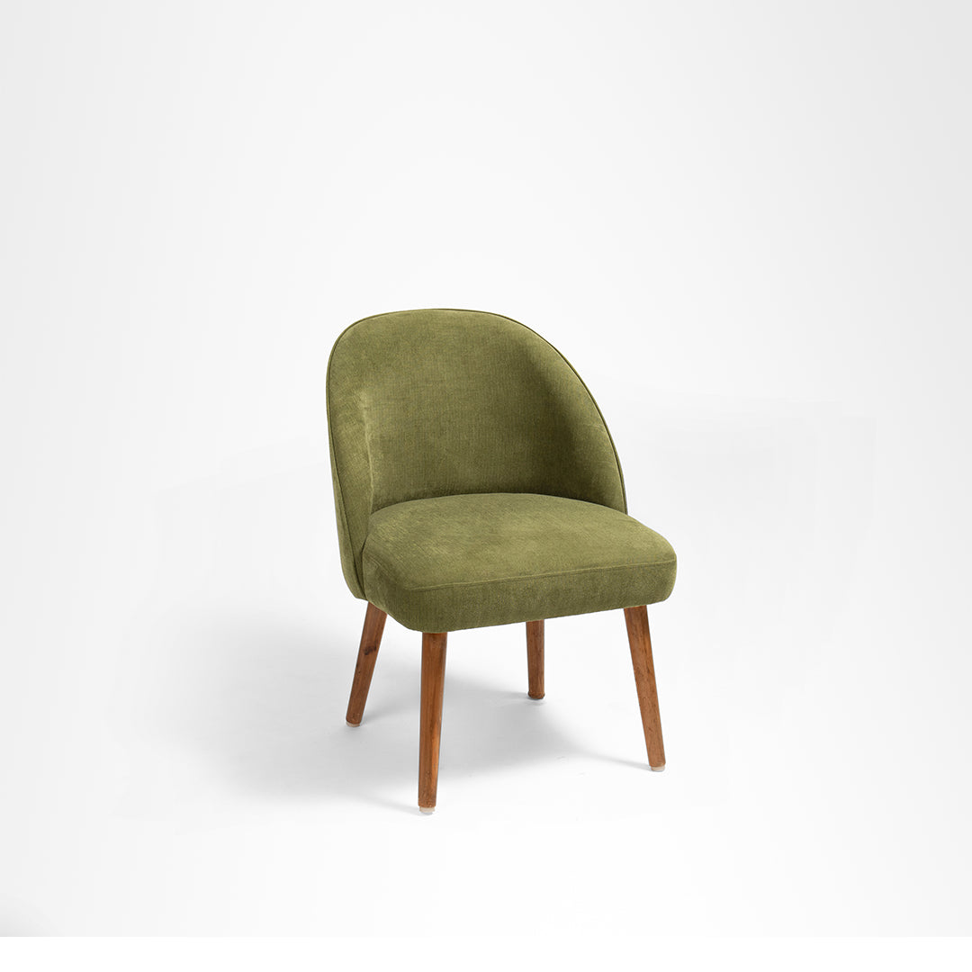 Arc Lounge Chair - W: 22’’ D: 21’’ H: 33’’ SH: 17.5’’ / Green / Acacia Wood and Upholstered Fabric