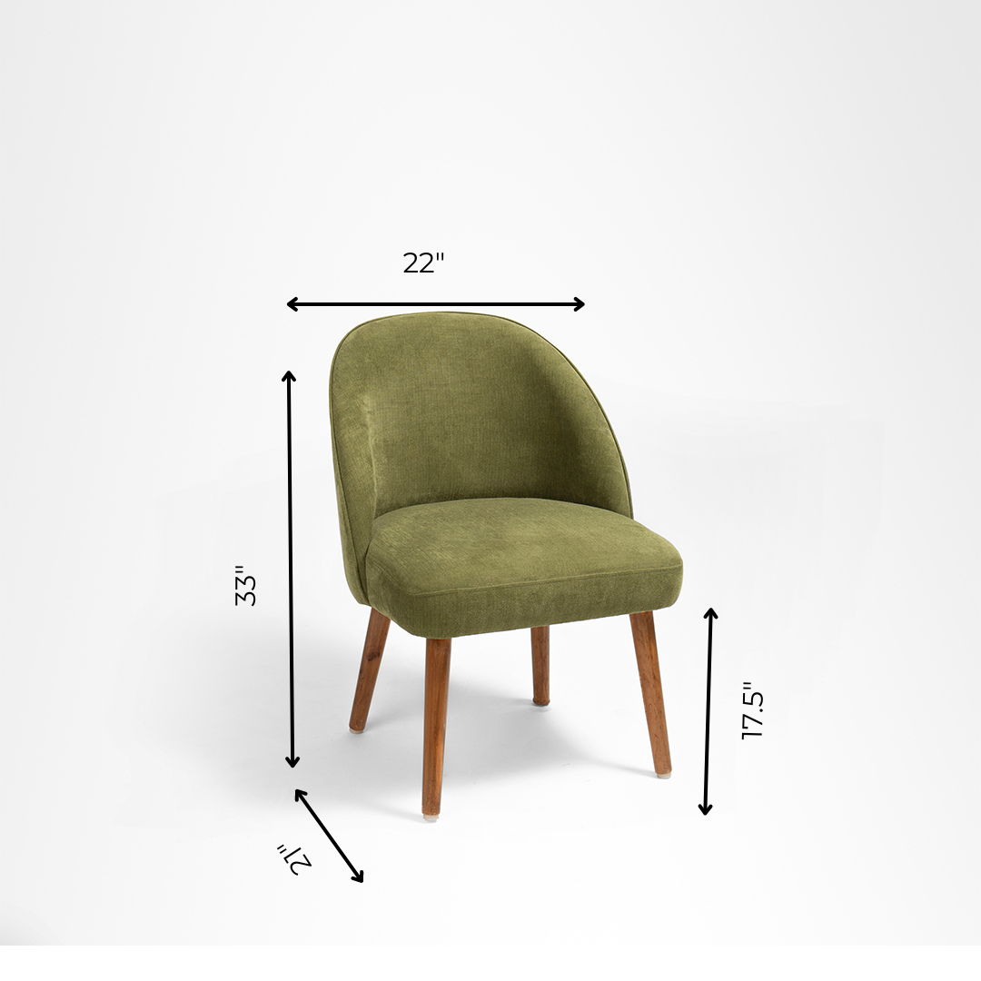 Arc Lounge Chair - W: 22’’ D: 21’’ H: 33’’ SH: 17.5’’ / Green / Acacia Wood and Upholstered Fabric