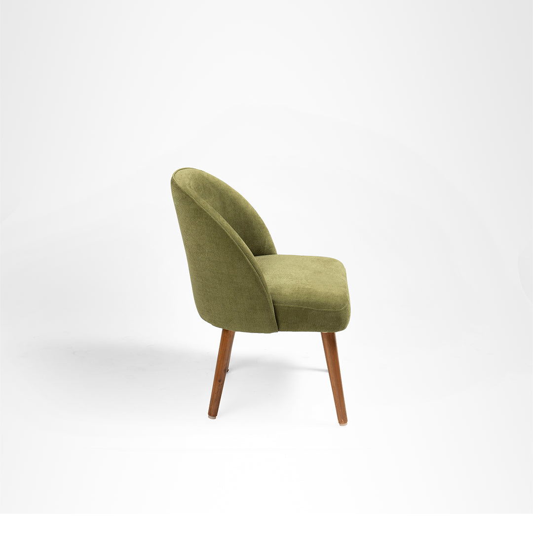 Arc Lounge Chair - W: 22’’ D: 21’’ H: 33’’ SH: 17.5’’ / Green / Acacia Wood and Upholstered Fabric