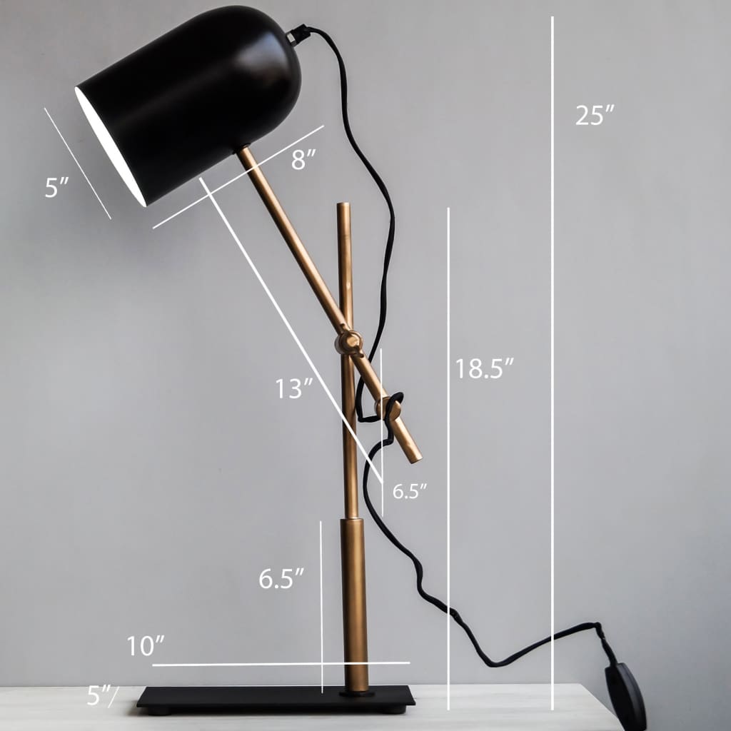 Architect Style Black-Gold Modern Office Desk Lamp With Adjustable Arm