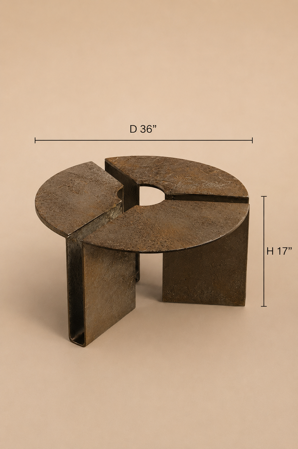 Arcwell Coffee Table - Dia 36’’ x H 17’’ / Cast Aluminium, Bronze Finish - Furniture