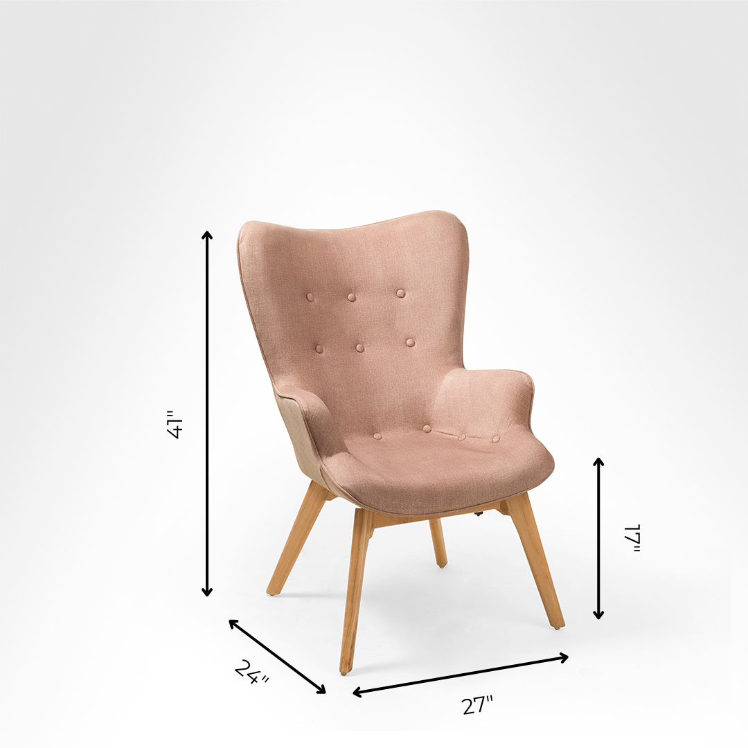 Aries Lounge Chair - W: 27 ’ D: 24’’ H: 41’’ SH: 17’’ / Brown / FABRIC AND WOODEN LEGS - Indoor Furniture