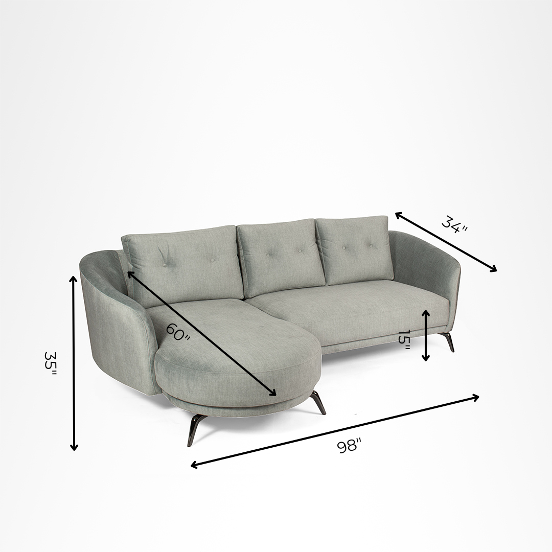 Aries Sofa - W: 98’’ D: 34’’ H: 35’’ SH: 15’’ / Grey / Upholstered Fabric & SS legs - Indoor Furniture