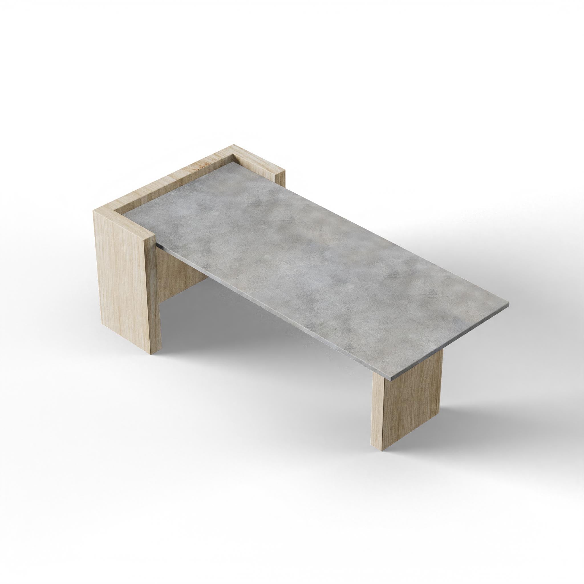 Ashcroft Coffee Table - L:42’’ x B:21’’ x H:15’’ In Inches / Cement Grey Pigmented GFRC Top; Natural White Ash Legs