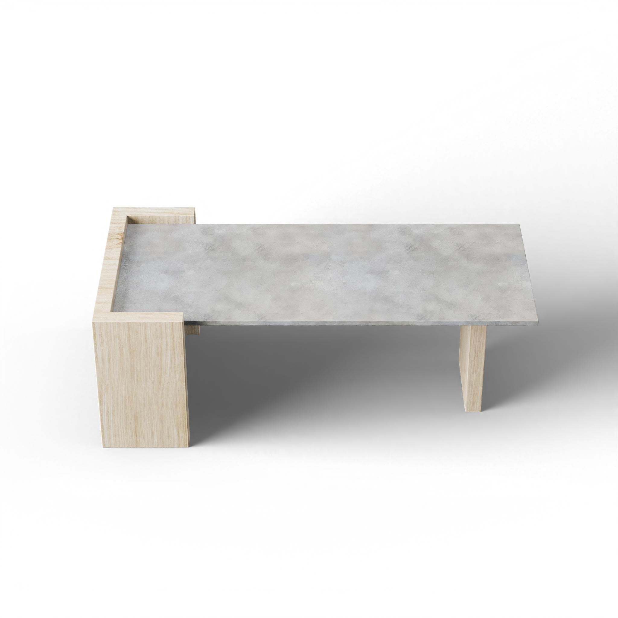 Ashcroft Coffee Table - L:42’’ x B:21’’ x H:15’’ In Inches / Cement Grey Pigmented GFRC Top; Natural White Ash Legs