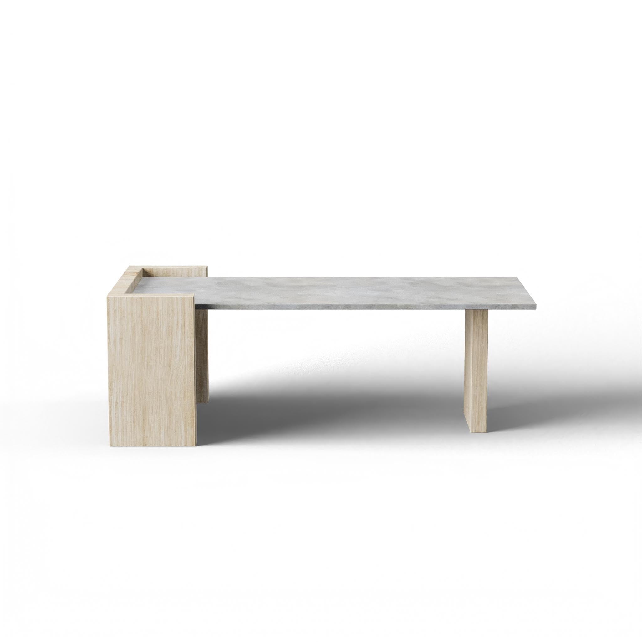 Ashcroft Coffee Table - L:42’’ x B:21’’ x H:15’’ In Inches / Cement Grey Pigmented GFRC Top; Natural White Ash Legs