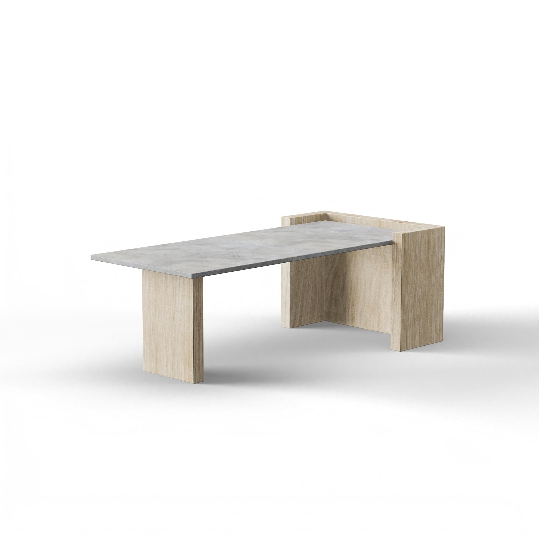 Ashcroft Coffee Table - L:42’’ x B:21’’ x H:15’’ In Inches / Cement Grey Pigmented GFRC Top; Natural White Ash Legs
