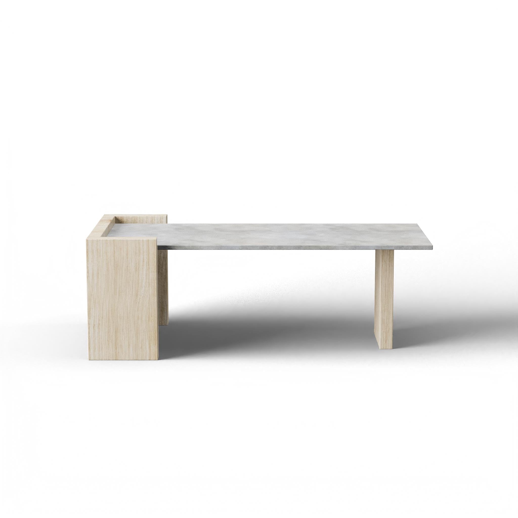 Ashcroft Coffee Table - L:42’’ x B:21’’ x H:15’’ In Inches / Cement Grey Pigmented GFRC Top; Natural White Ash Legs
