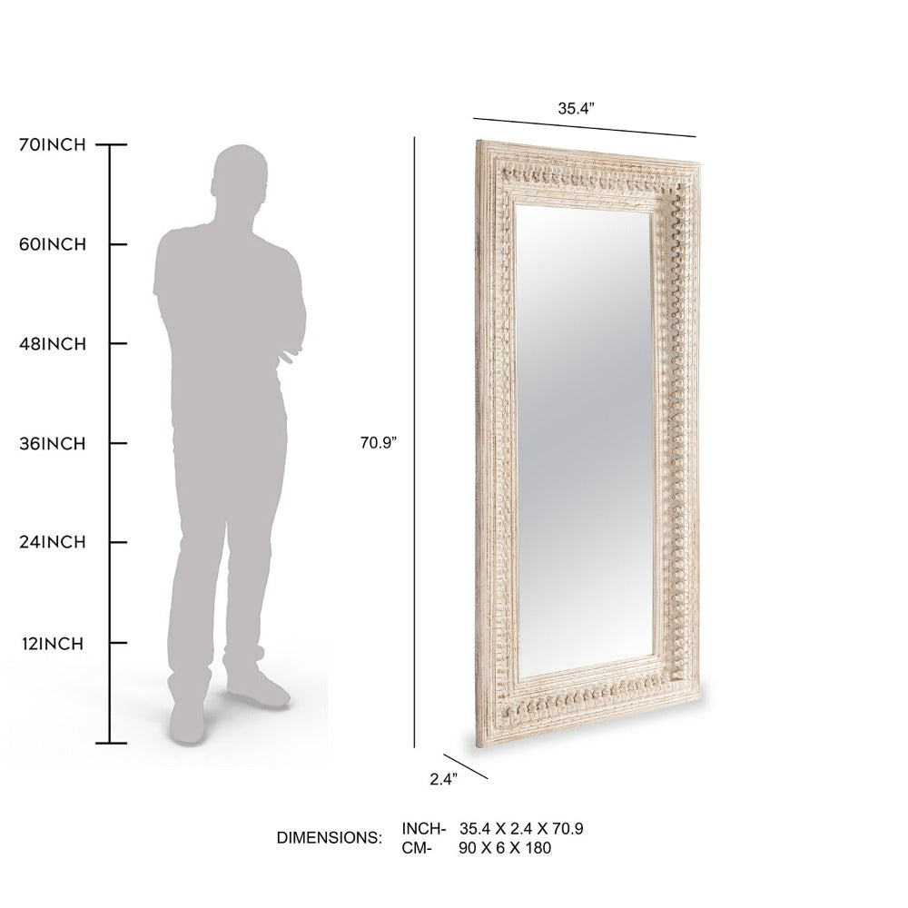 Ashley Distressed Carved Mirror Frame - Distress Wood / Mango Wood / L:90 x D:6 x H:180 in cm - Decor