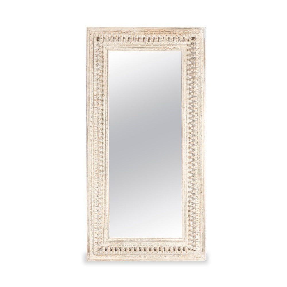 Ashley Distressed Carved Mirror Frame - Distress Wood / Mango Wood / L:90 x D:6 x H:180 in cm - Decor