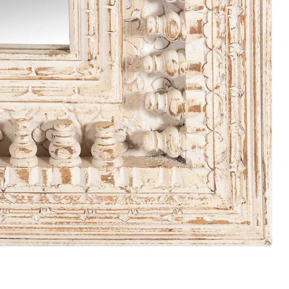Ashley Distressed Carved Mirror Frame - Distress Wood / Mango Wood / L:90 x D:6 x H:180 in cm - Decor