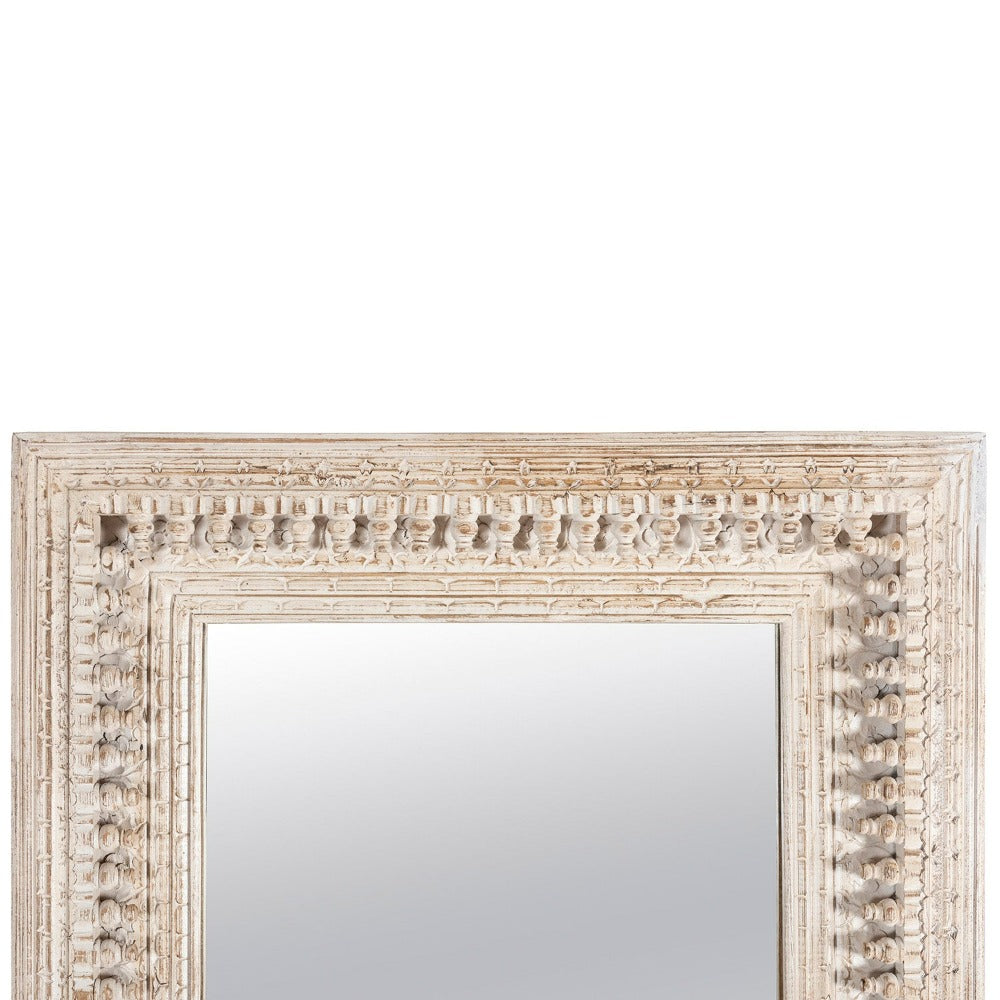 Ashley Distressed Carved Mirror Frame - Distress Wood / Mango Wood / L:90 x D:6 x H:180 in cm - Decor
