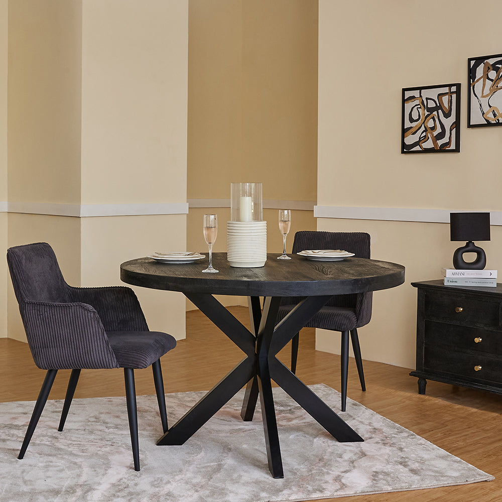 Aspen Dining Table - 120 x 120 x 77.47 In cm / Mango Wood + Iron / Black - Indoor Furniture