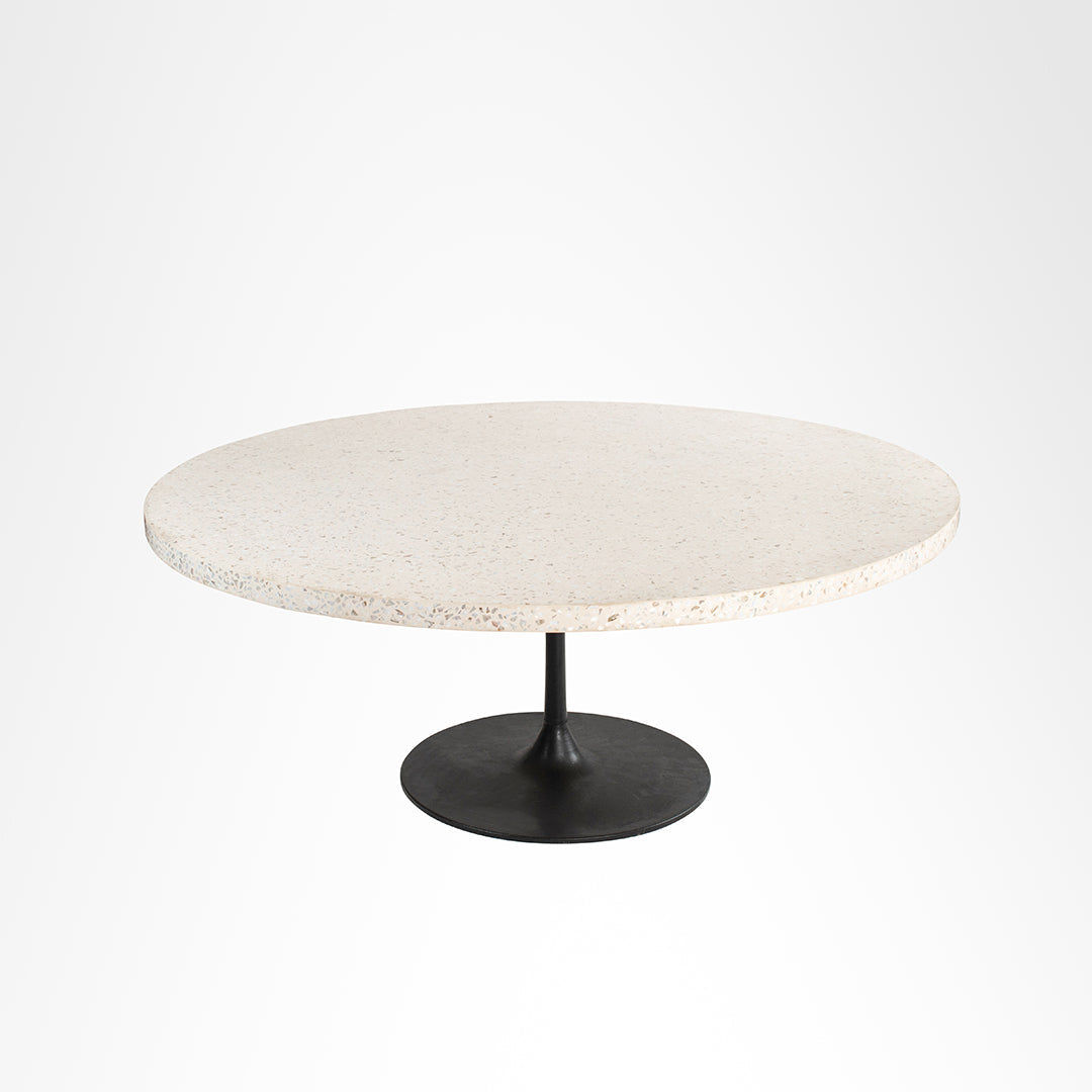 Astra Mother of Pearl Table Table - Dia: 72’’ H: 30’’ / Black / Cast Iron and Granite - Outdoor Furniture