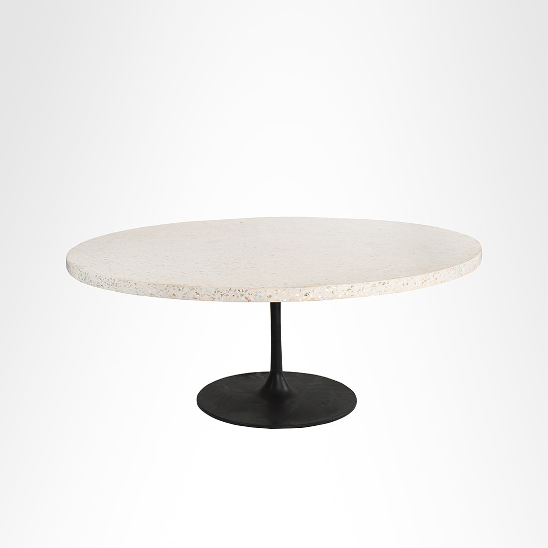 Astra Mother of Pearl Table Table - Dia: 72’’ H: 30’’ / Black / Cast Iron and Granite - Outdoor Furniture