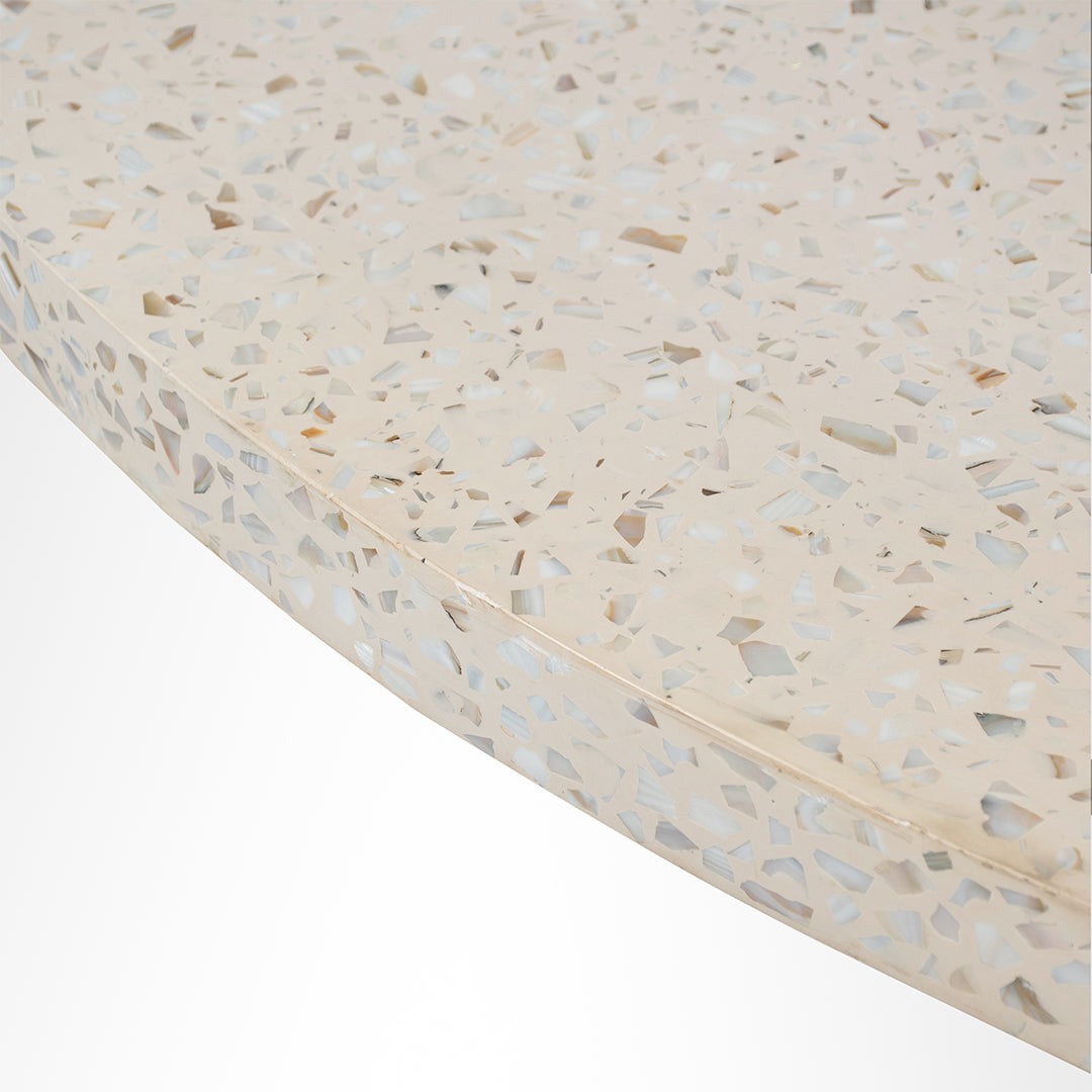 Astra Mother of Pearl Table Table - Dia: 72’’ H: 30’’ / Black / Cast Iron and Granite - Outdoor Furniture