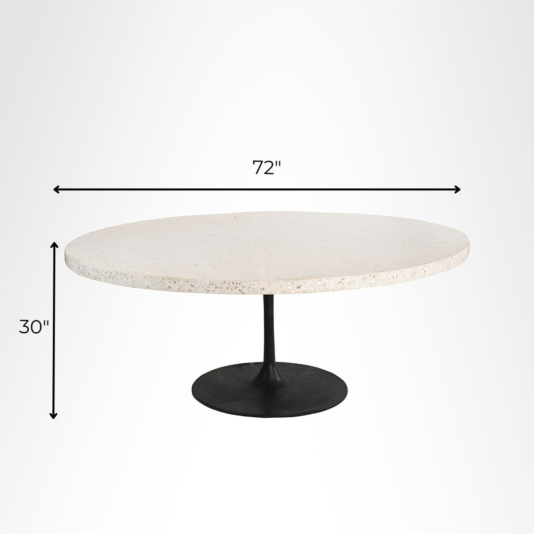 Astra Mother of Pearl Table Table - Dia: 72’’ H: 30’’ / Black / Cast Iron and Granite - Outdoor Furniture