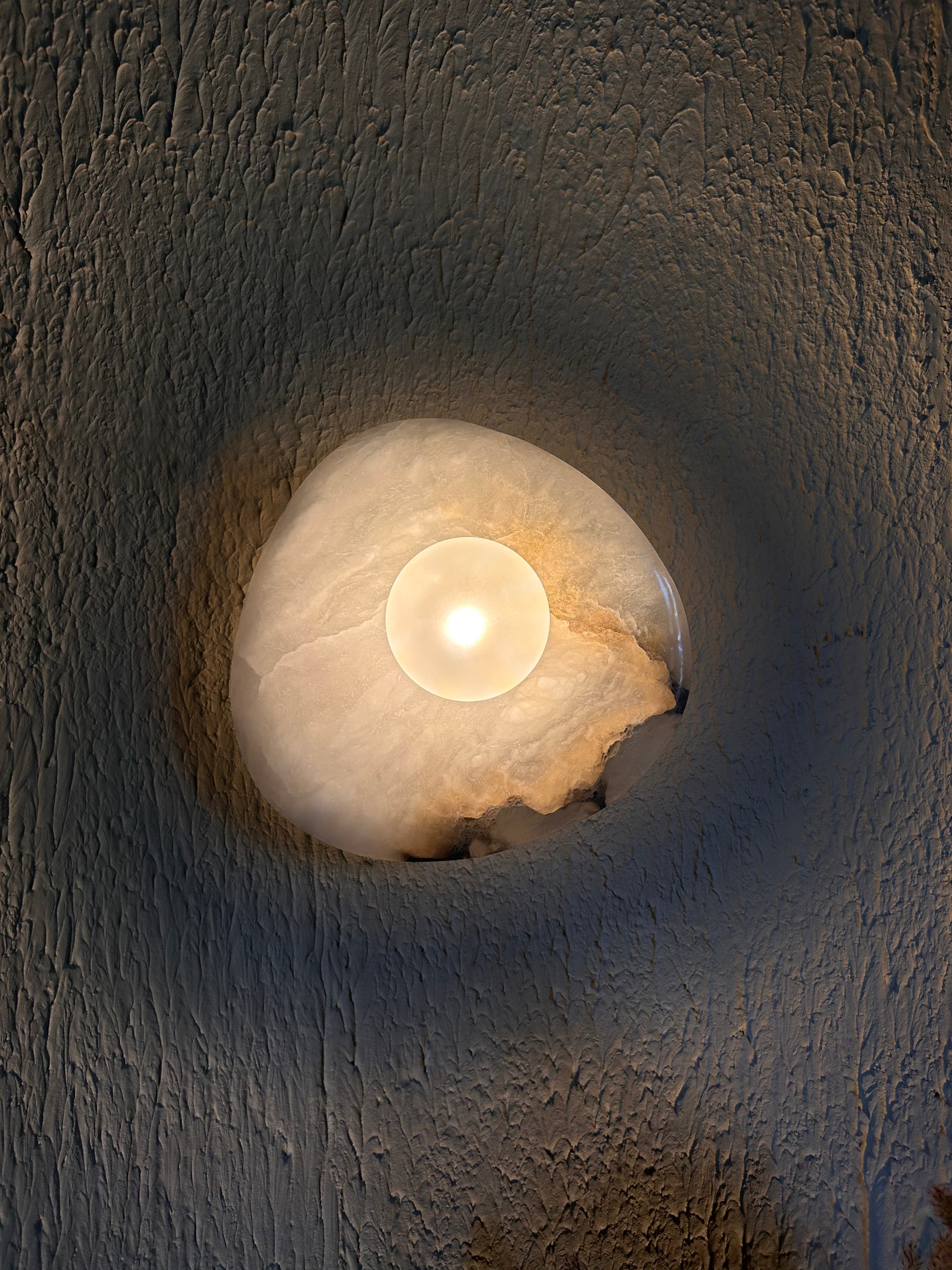 Aureole Wall light - White / 250L x 250B x 130H mm / Alabaster & Stainless Steel - Lighting