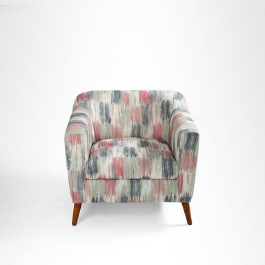 Aurora Lounge Chair - W: 32’’ D: 32’’ H: 30’’ SH: 17’’ / Off-White with Ikat Print / Fabric and Solid Beech Wood Legs