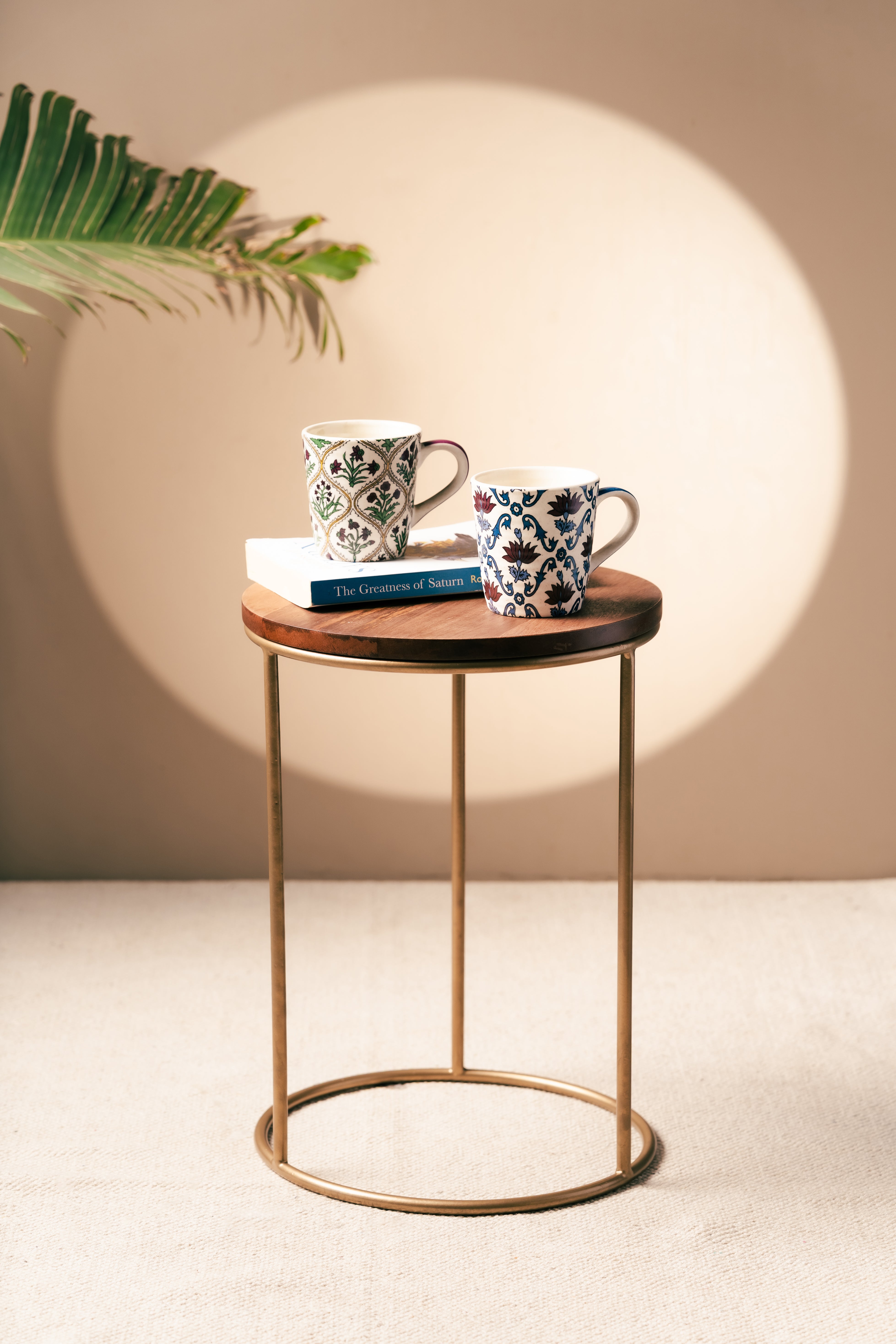 Aurum Side Table - Brown & Gold / L:30 x W:30 x H:42 In Cms / Metal & Wood - Indoor Furniture