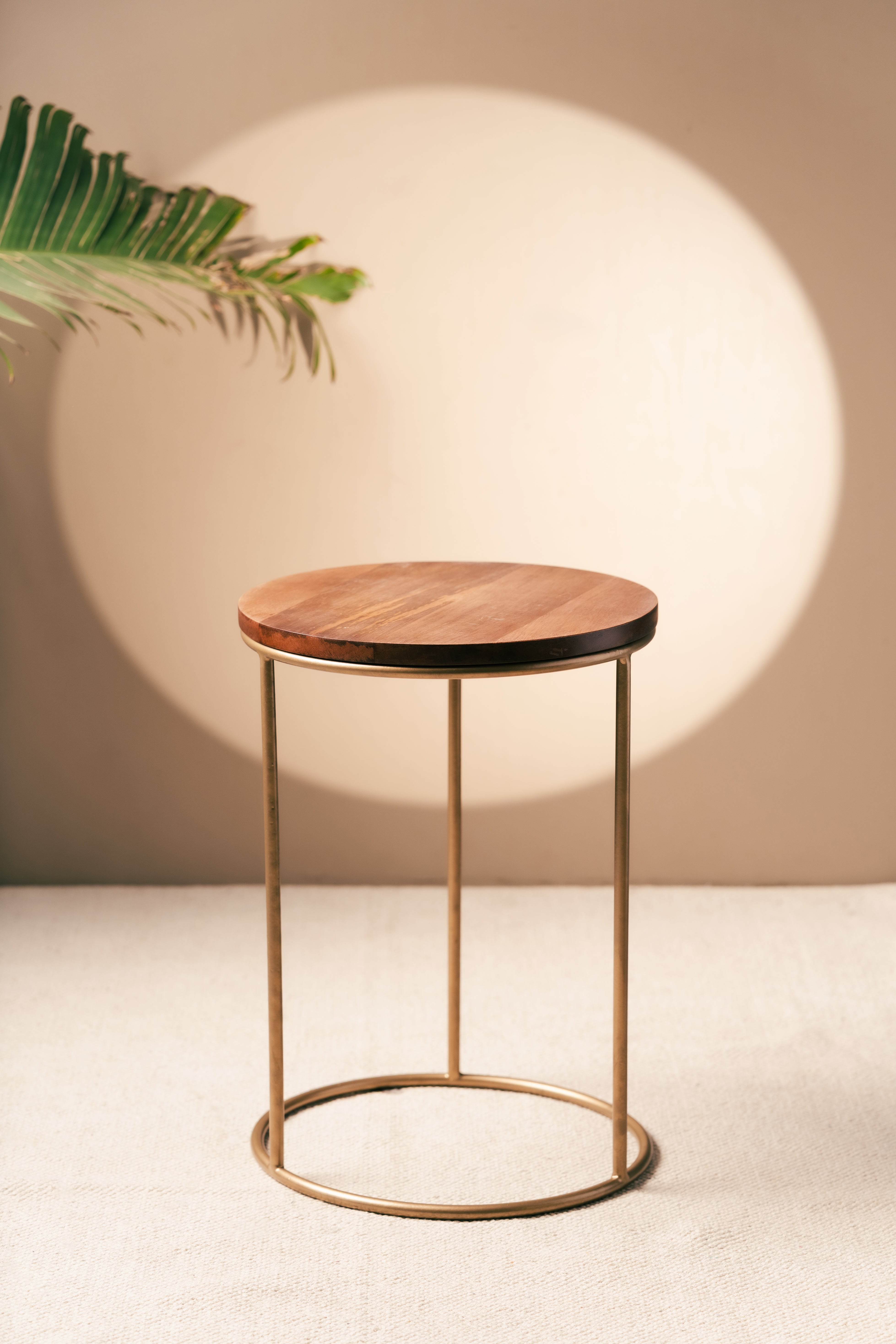 Aurum Side Table - Brown & Gold / L:30 x W:30 x H:42 In Cms / Metal & Wood - Indoor Furniture