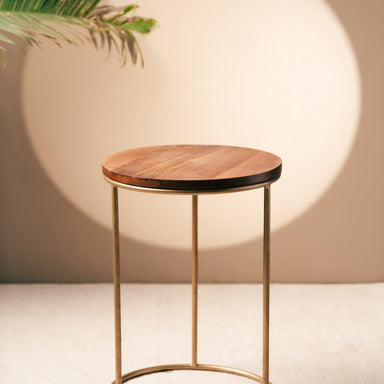 Aurum Side Table - Brown & Gold / L:30 x W:30 x H:42 In Cms / Metal & Wood - Indoor Furniture