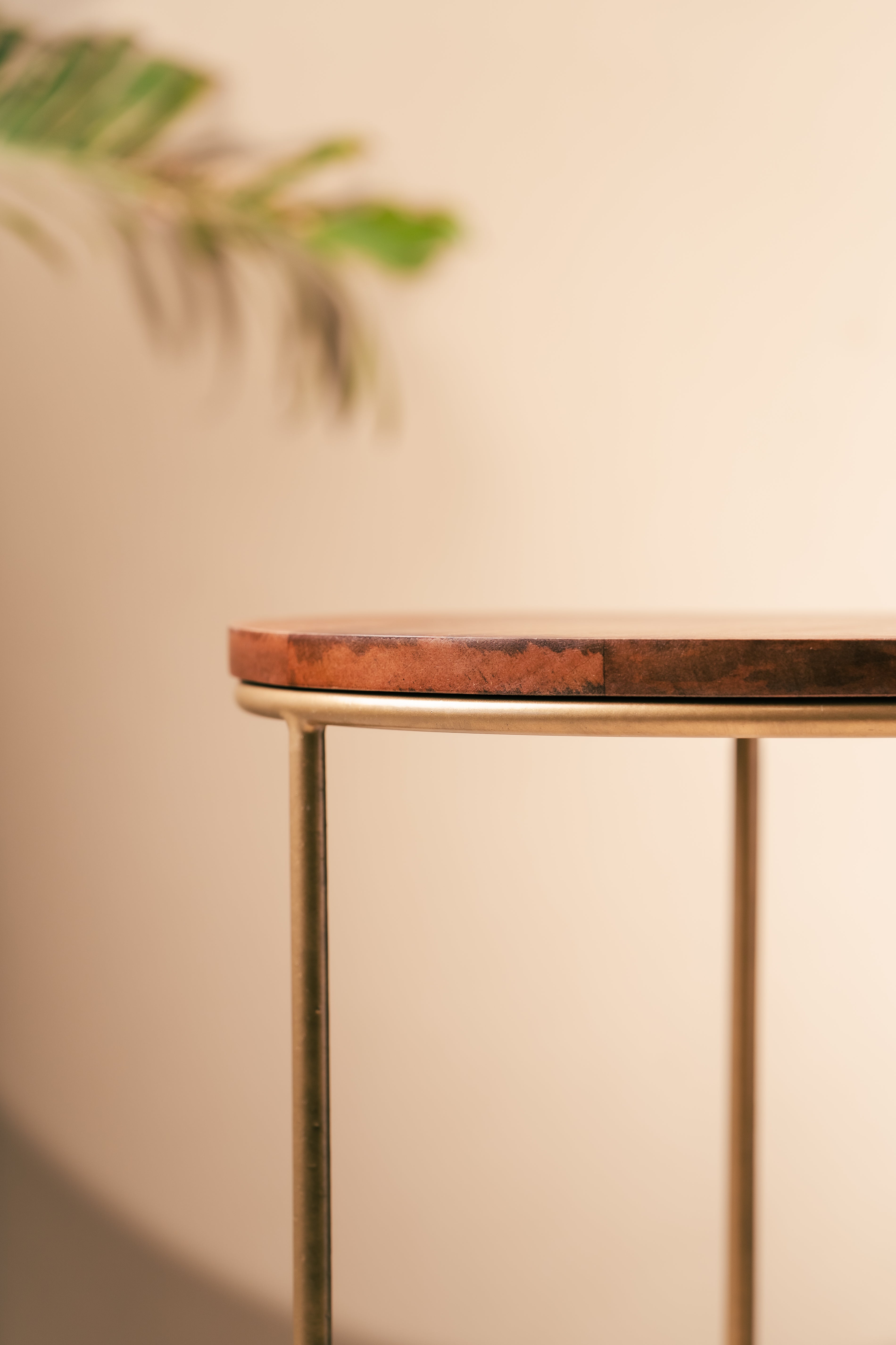 Aurum Side Table - Brown & Gold / L:30 x W:30 x H:42 In Cms / Metal & Wood - Indoor Furniture