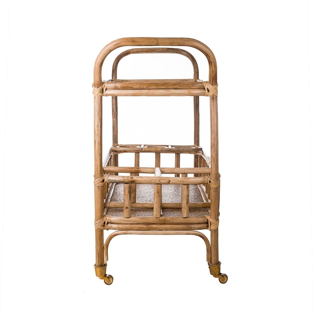 Bali Bamboo Bar Trolley - Natural / Bamboo and metal wheels / L: 35’’ W: 18’’ H: 33.5’’ - Furniture