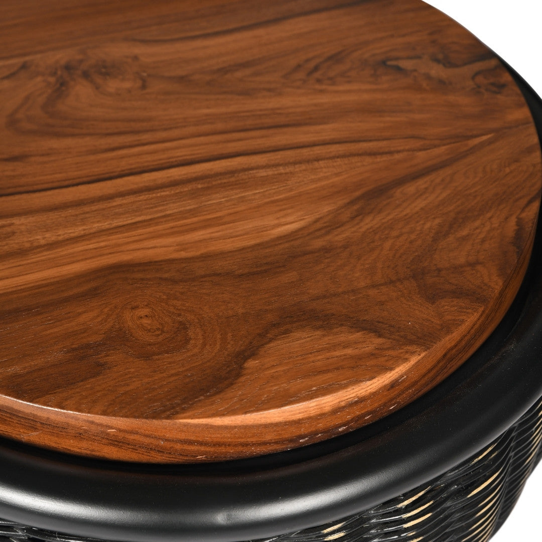 Bamboo Drum Accent Table - Black / Teakwood, bamboo / D: 14.75’’ H: 24’’ - Furniture