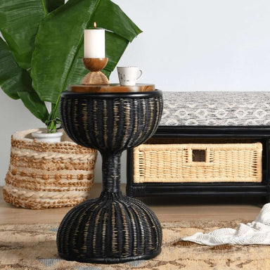 Bamboo Drum Accent Table - Black / Teakwood, bamboo / D: 14.75’’ H: 24’’ - Furniture