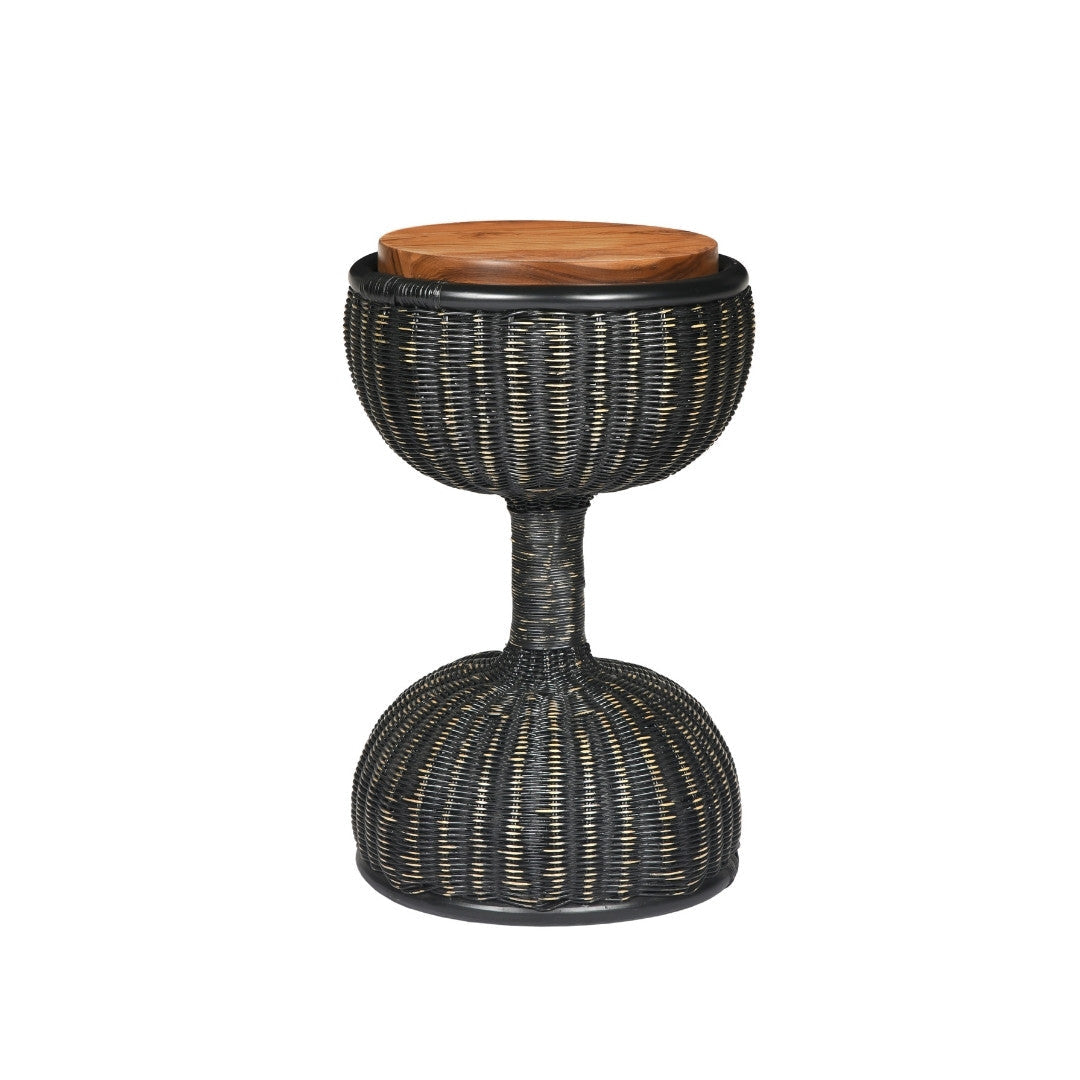 Bamboo Drum Accent Table - Black / Teakwood, bamboo / D: 14.75’’ H: 24’’ - Furniture