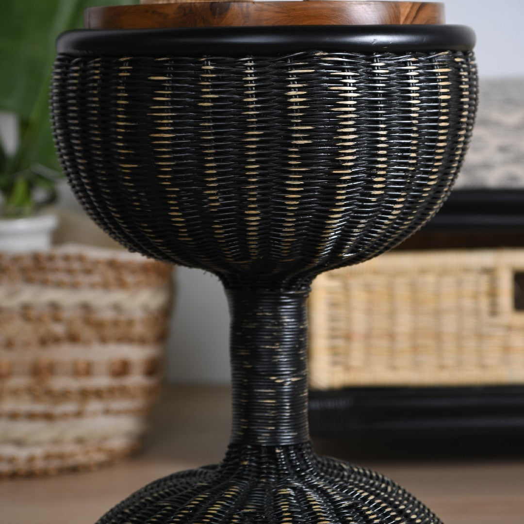 Bamboo Drum Accent Table - Black / Teakwood, bamboo / D: 14.75’’ H: 24’’ - Furniture