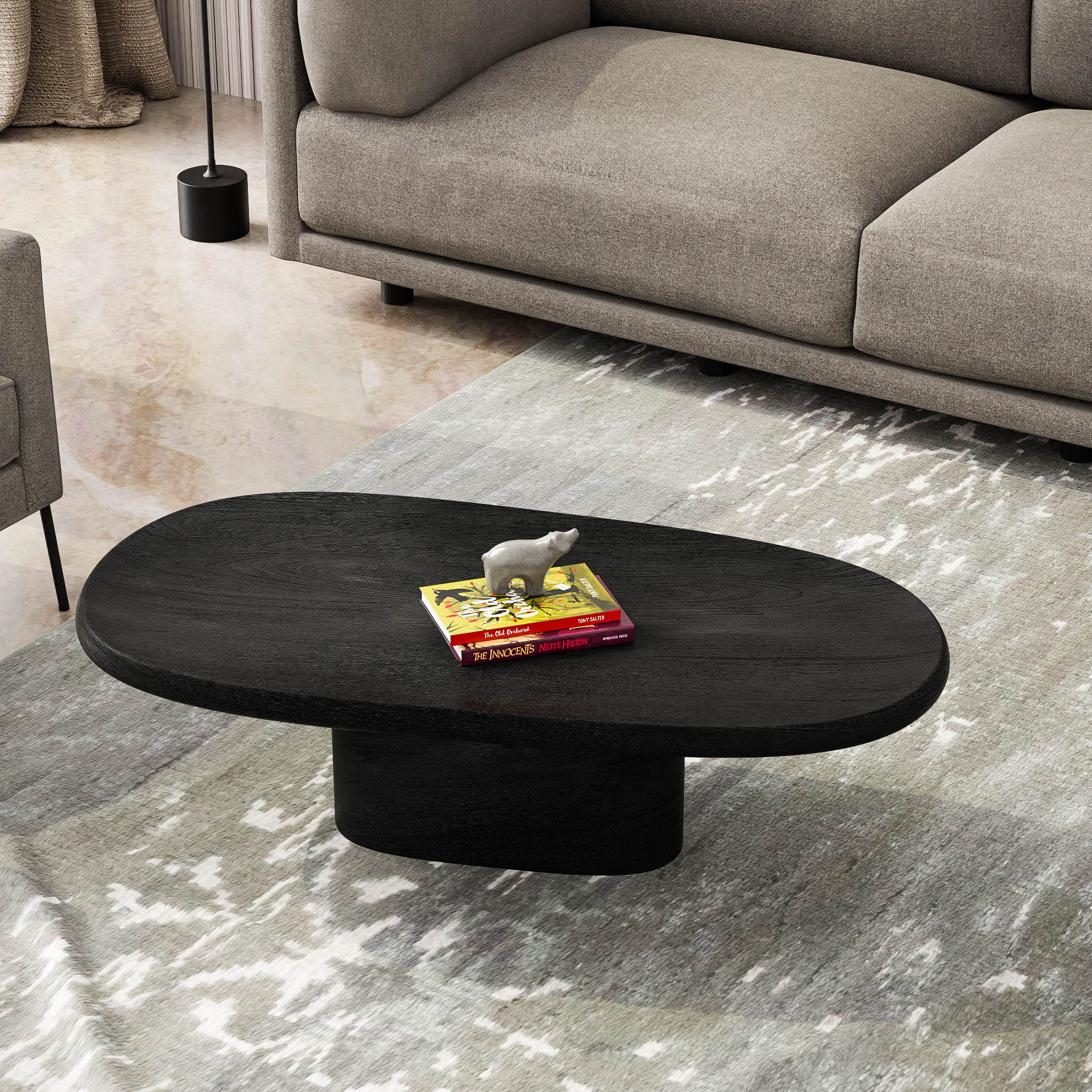 Basalt Coffee table - L:42’’ x B:22’’ x H:12.5’’ In Inches / Black Distressed and Charcoal Sheesham and Top; Black