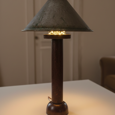 Battery operated Rustic Heritage Lamp - Verdigris Patina / Dark Wood / Mild Steel - Lighting