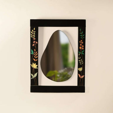 Black Beauty Wall Mirror - Black / Teakwood and mirror / L: 18.25’’ W: 1.25’’ H: 24’’ - Decor