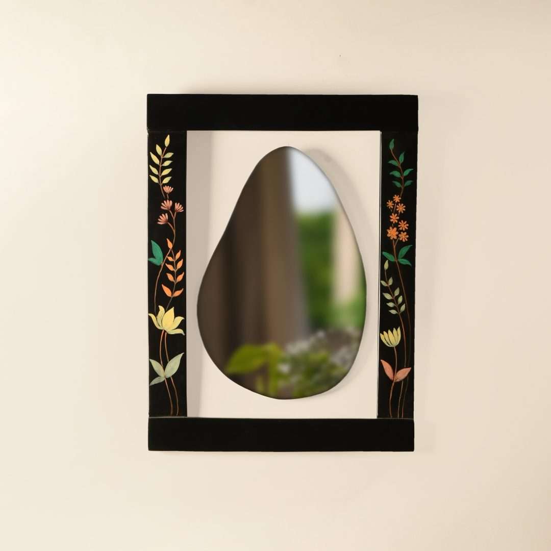 Black Beauty Wall Mirror - Black / Teakwood and mirror / L: 18.25’’ W: 1.25’’ H: 24’’ - Decor