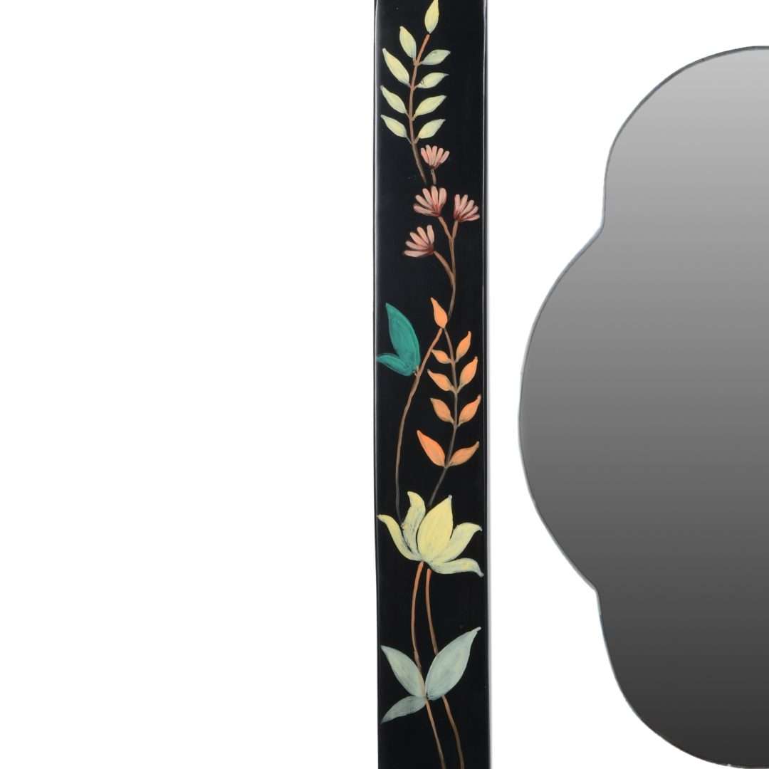 Black Beauty Wall Mirror - Black / Teakwood and mirror / L: 18.25’’ W: 1.25’’ H: 24’’ - Decor