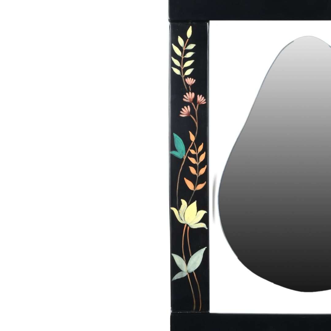 Black Beauty Wall Mirror - Black / Teakwood and mirror / L: 18.25’’ W: 1.25’’ H: 24’’ - Decor
