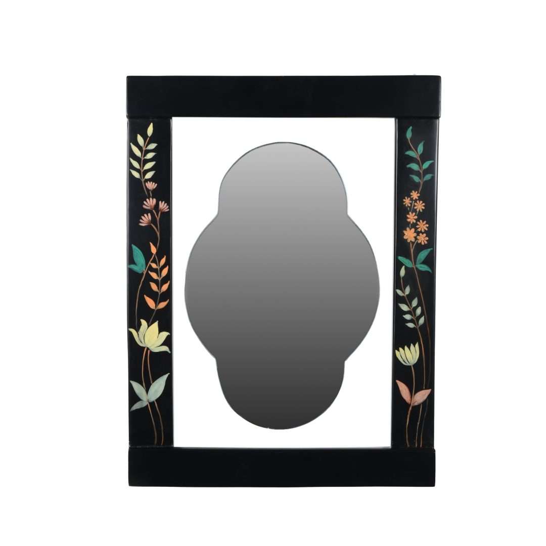Black Beauty Wall Mirror - Black / Teakwood and mirror / L: 18.25’’ W: 1.25’’ H: 24’’ - Decor