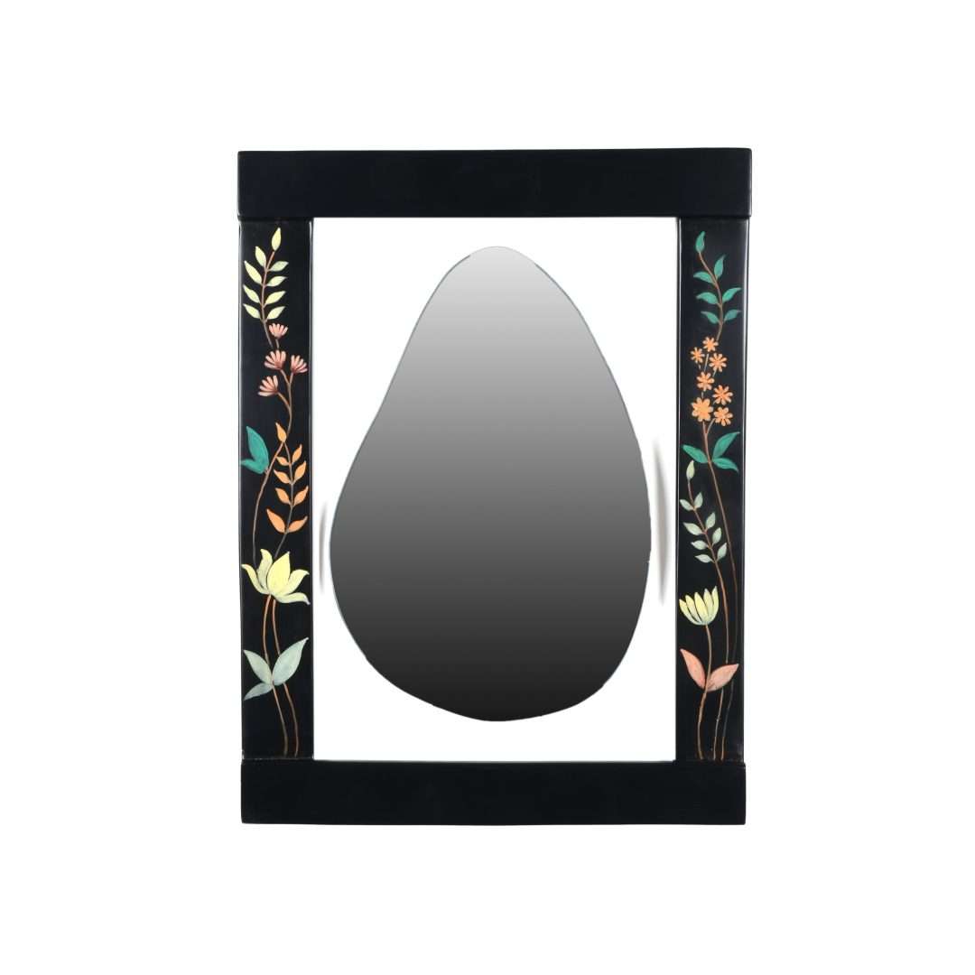 Black Beauty Wall Mirror - Black / Teakwood and mirror / L: 18.25’’ W: 1.25’’ H: 24’’ - Decor