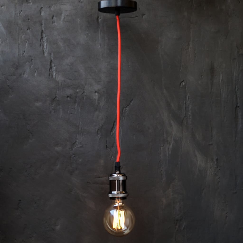 Black High Gloss Red Wire E27 Retro Edison Pendant Light Holder