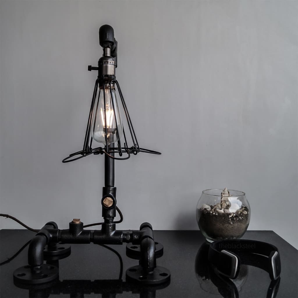 Black Retro Grill Iron Pipe Lamp Industrial Rustic Style Design