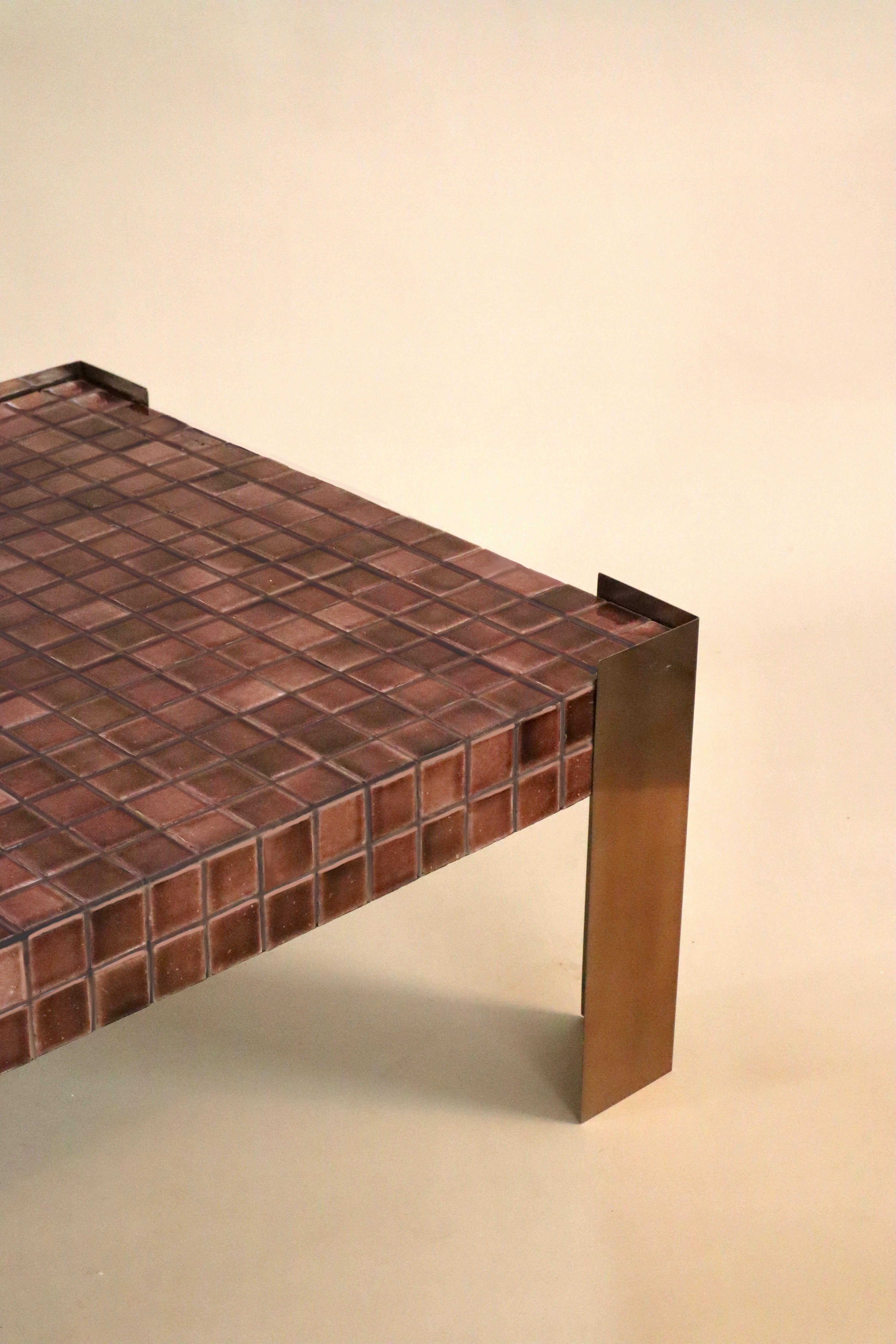 Blockette Coffee Table - 36’’ x 36’’ x H 19’’ / Tile, Wood, Steel Legs - Coffee Table