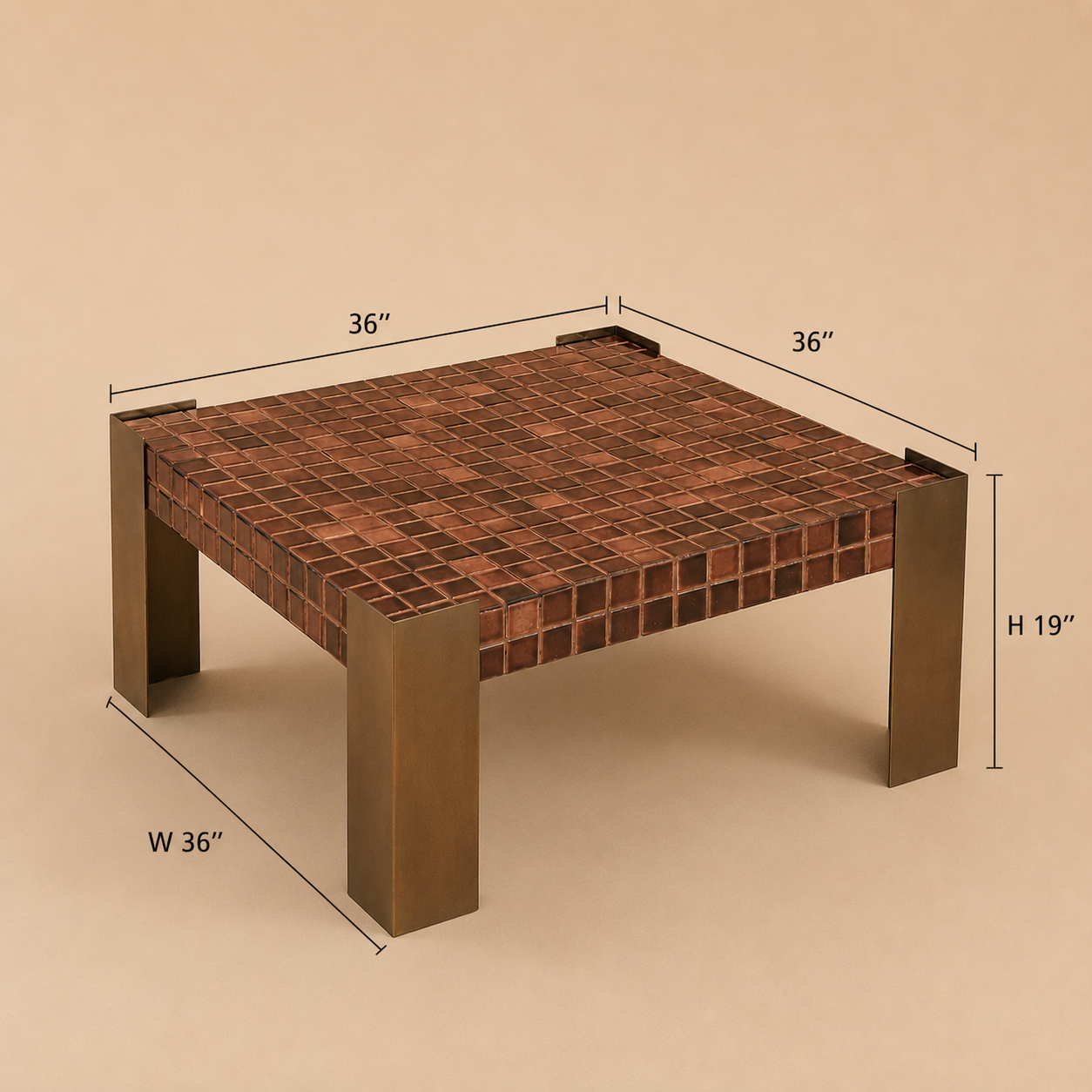 Blockette Coffee Table - 36’’ x 36’’ x H 19’’ / Tile, Wood, Steel Legs - Furniture