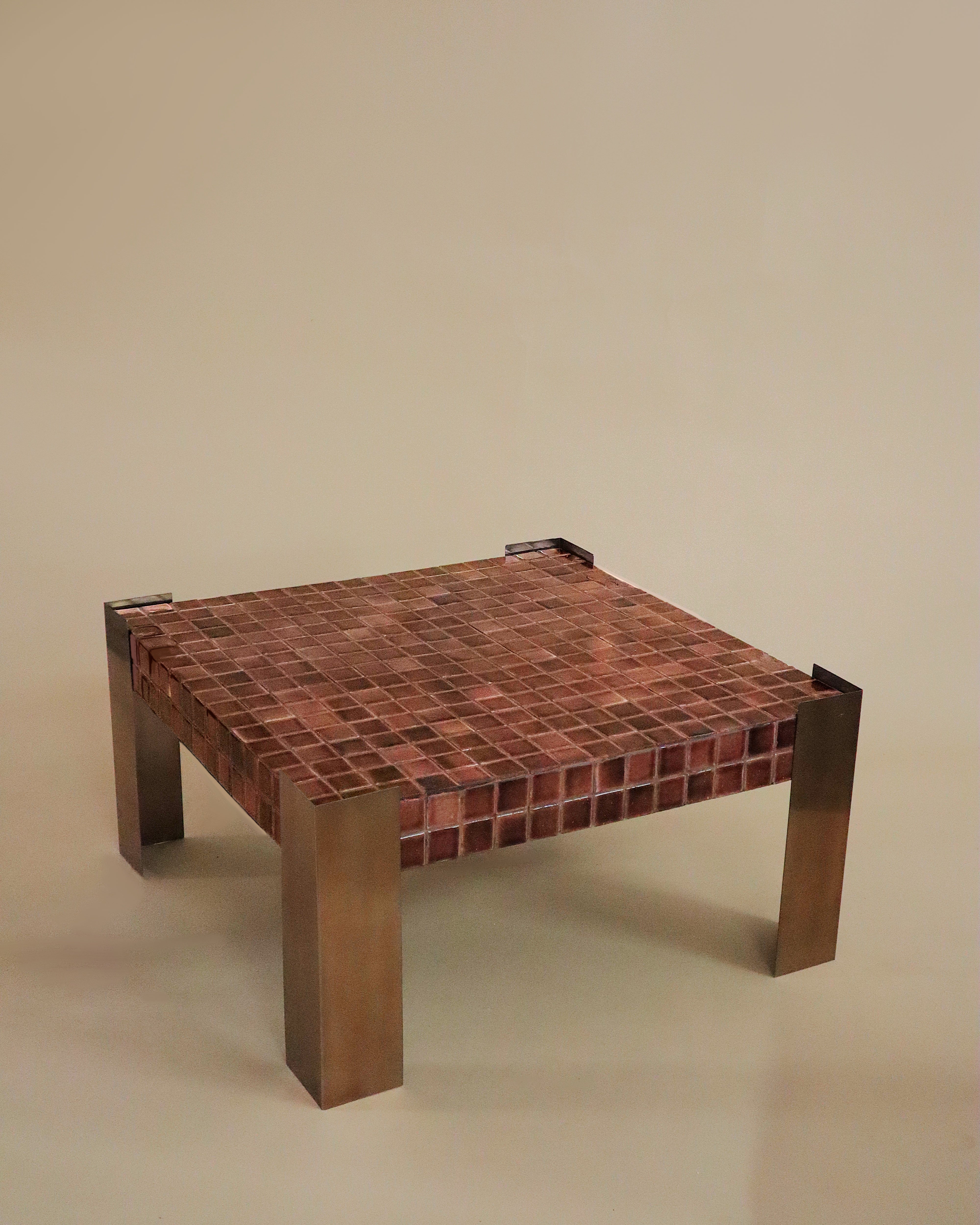 Blockette Coffee Table - 36’’ x 36’’ x H 19’’ / Tile, Wood, Steel Legs - Coffee Table