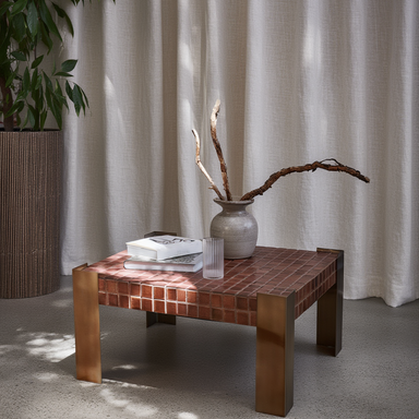 Blockette Coffee Table - 36’’ x 36’’ x H 19’’ / Tile, Wood, Steel Legs - Coffee Table