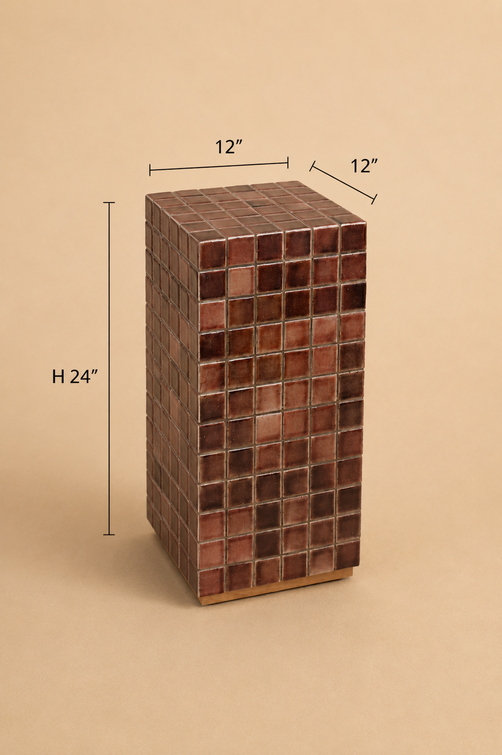 Blockette Side Table - 12’’ x 12’’ x H 24” / Tile, Wood, Steel Skirting - Side Table
