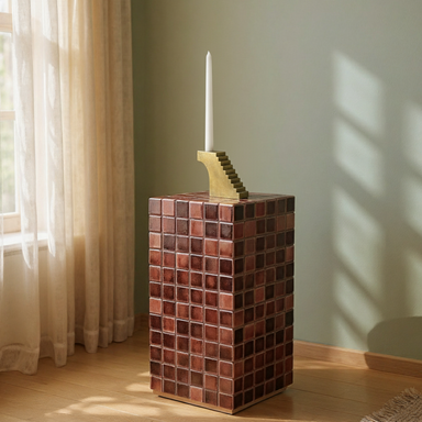 Blockette Side Table - 12’’ x 12’’ x H 24” / Tile, Wood, Steel Skirting - Side Table