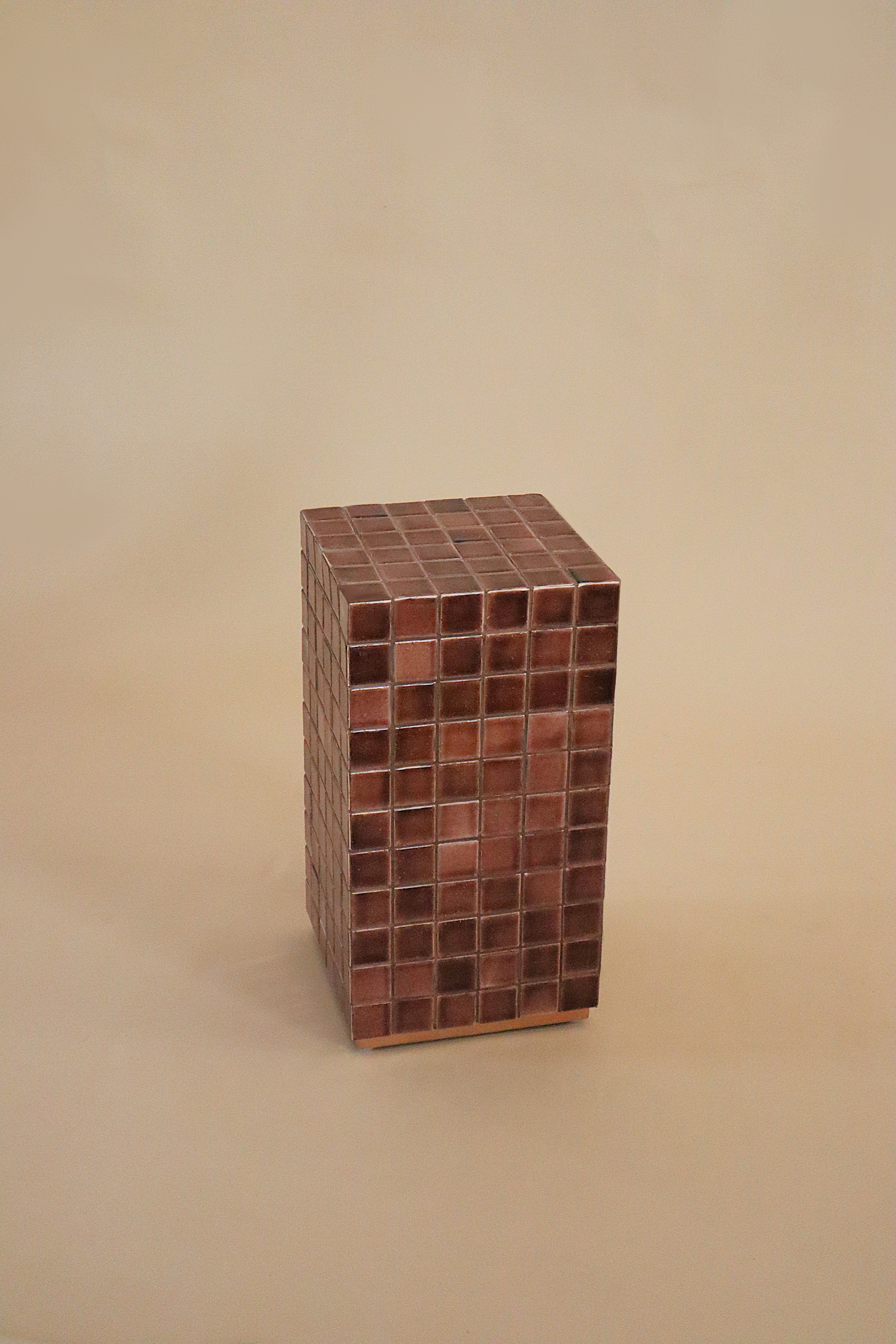 Blockette Side Table - 12’’ x 12’’ x H 24” / Tile, Wood, Steel Skirting - Side Table